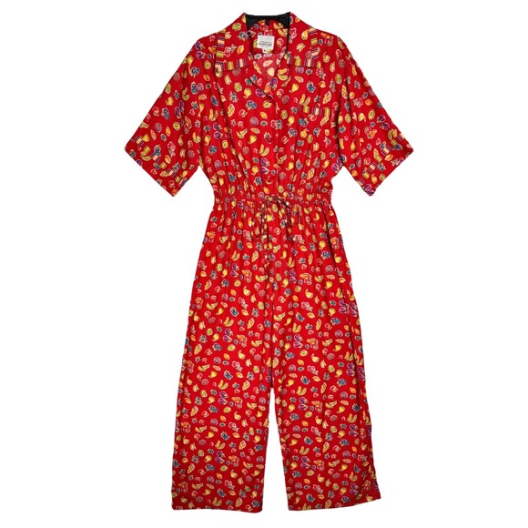 Brownstone Studio New York Pants - NWT Vintage Boho Fruit Print Jumpsuit 8 Wide Leg Novelty Tropical Resort Romper